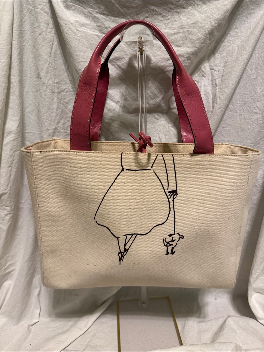 Kate Spade Canvas Tote Bag with Pink Handles and Sketch Detail